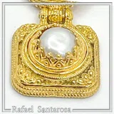 Natural pearl Byzantine Filigree Dangle Pendant: Sterling Silver 18K Gold Filled