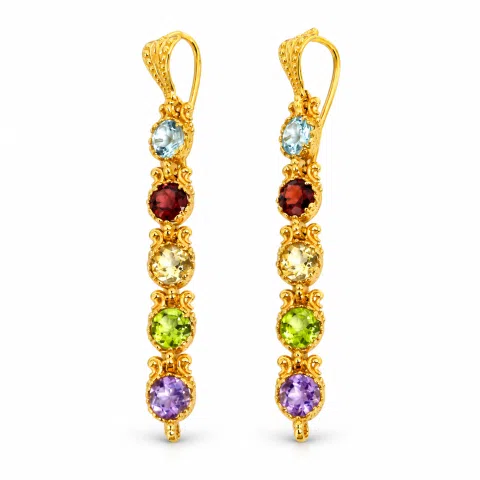 Byzantine Filigree Multi Gemstone Dangle Beaded Earrings: 18k Gold-Filled Sterling Silver
