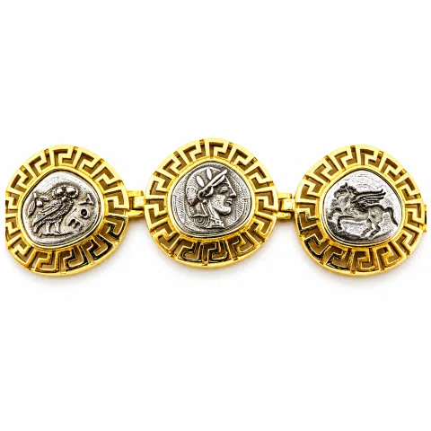 Ancient Greek Coin Greek key Beaded Bracelet: Oxidised and 18K Gold Filled Sterling Silver