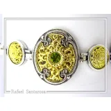 Byzantine Style Natural Gemstones Beaded Bracelet: Oxidized & 18K Gold-Filled Sterling Silver