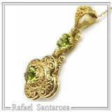 18K Solid Yellow Gold Byzantine Cross Filigree Pendant: Natural Sky-Blue Topaz Handmade Necklace