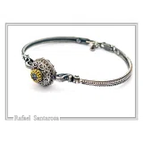 Natural Sky-Blue Topaz Byzantine Bracelet: Oxidised Sterling Silver with 18K Gold Filled Filigree Bezel