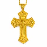 Byzantine Filigree Cross: 18k Solid Yellow Gold Greek Orthodox Religious Baptism Cross Pendant