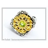 Natural Peridot Byzantine Ring: Oxidised and Gold-Filled Filigree Sterling Silver Statement Ring