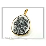Protection Cross Pendant ICXC NIKA: Oxidized Silver Constantinato Coin on 18k Solid Gold Charm