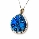 Chi Ro Christian Talisman Pendant: Sky Blue Enamel on Oxidized Sterling Silver Constantinato
