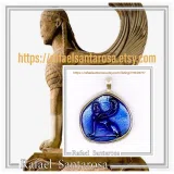 Sphinx of Delphi Greek Coin Necklace: Sky Blue Transparent Enamel on Sterling Silver Coin