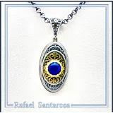 Genuine Lapis Lazuli Byzantine Way Crafted Pendant: Oxidised & Gold-Filled Sterling Silver