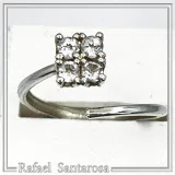 Sterling Silver Adjustable Minimal Square Ring with Four 3mm White Topaz Brilliant Cut Stones