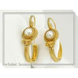 Ancient Greek Ionian Temple Column Natural Pearl Hoop Earrings Gold Filled Silver: Museum Jewelry
