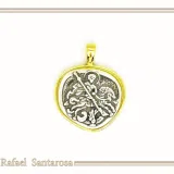 St George Killing Dragon Necklace Byzantine Talisman: Sterling Silver Oxidised & 18K Gold-Filled