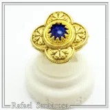 Byzantine Christian Cross Genuine Lapis Lazuli Ring: 18K Gold Filled Sterling Silver Filigree
