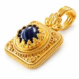 Solid Gold 18k Natural Lapis Lazuli Pendant: Byzantine Style Filigree and Granulation Handmade Jewelry