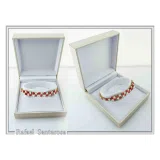 Tennis bracelet with red & white rose flowers on square beads. 18K gold filled silver