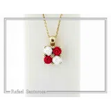 Alabaster Rose Flowers Gems Bouquet Square Necklace: Red &White Roses, Silver 18K Gold Filled.