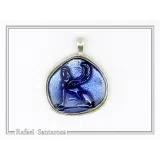 Sphinx of Delphi Greek Coin Necklace: Sky Blue Transparent Enamel on Sterling Silver Coin