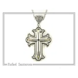 Natural Lapis Lazuli Imperial Byzantine Big Size Cross Necklace: Oxidized & 18K Gold Filled Silver