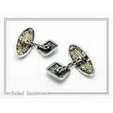 Byzantine Cross Cufflinks for Him: 18K Gold Filled on Oxidized Sterling Silver Oval Base