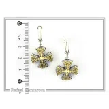 Byzantine Filigree Cross Dangle Drop Earrings: Sterling Silver, 18K Gold-Filled