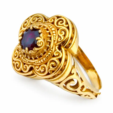 Genuine Gemstone Statement Byzantine Cross Ring: 18k Solid Gold Handmade Filigree Religious Handmade Jewelry