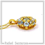 Sky Blue Topaz Rosette Pendant Sterling Silver 18k Gold Filled Pave Cluster Necklace Handmade