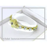 Byzantine Filigree Gemstone Beaded Cross Bracelet: Genuine topaz on 18K Gold Filled silver