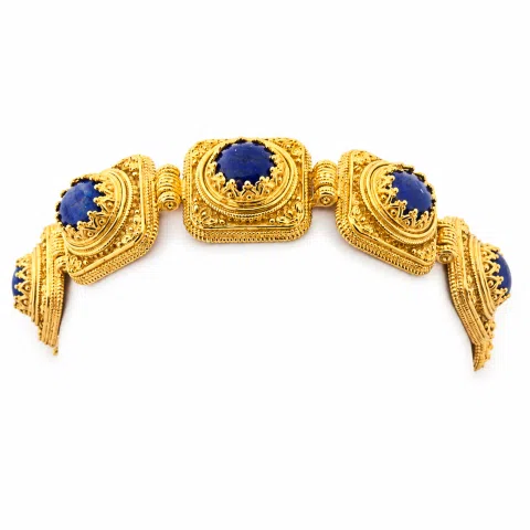 Lapis Lazuli Byzantine Bracelet Sterling Silver 18k Gold Filled Filigree Granulation Jewelry