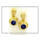 Natural Lapis Lazuli Ancient Greek Antefix Earrings: Sterling Silver Gold-Filled Filigree,