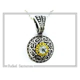 Genuine Sky-Blue Topaz Byzantine Filigree Necklace: Oxidized and 18K Gold Filled Sterling Silver