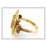 Athena Owl Coin Greek Key Ring with Greek Columns: Oxidized & Gold Filled Sterling Silver