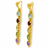 18k Gold Byzantine Filigree Multi Gemstone Dangle Beaded Earrings: Multi Coloured Natural Gems