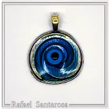Evil Eye Spiral Talisman Necklace: Sky Blue Transparent Enamel on Oxidised Sterling Silver