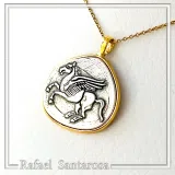 Pegasus winged horse Silver Coin Pendant: Oxidized silver, Greek Mythology Charm