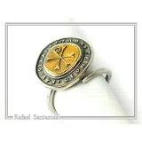 18K Gold Chi Rho Christogram on Oxidized Sterling Silver Adjustable Ring, Byzantine Prayer Talisman