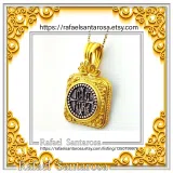 ICXC NIKA Christogram Byzantine prayer Necklace: Oxidized Sterling Silver and Gold filled Pendant
