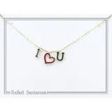 Personalized "I Love You" Red Heart Necklace: Sterling Silver 18K Gold Filled, Red Enamel
