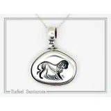 Lion seal Pendant, Ancient Greek Replica Museum Necklace for Him: Oxidized Sterling Silver