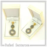 Greek Key & Greek Flower Dangle Necklace: Oxidized Sterling Silver Meander in 18K Gold-Filled Base