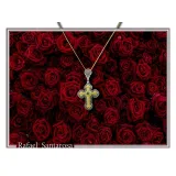 Genuine Sky-Blue Topaz Byzantine Filigree Cross Necklace: Silver oxidised & 18K Gold filled