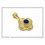 Natural Lapis Lazuli Byzantine Filigree Cross Pendant: 18K Gold-Filled Sterling Silver