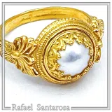 Sterling Silver Gold Filled Freshwater Pearl Ring Ancient Greek Antefix Filigree Design Handmade