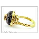 Natural Amethyst Black and Gold Byzantine Ring: 18K Gold Filled & Oxidized Sterling Silver