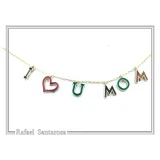 I LOVE U MOM Charm Personalised Necklace: Sterling Silver 18K Gold Filled Enamel Colored