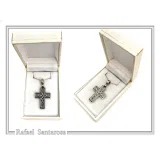 Oxidized Sterling Silver Men Cross Pendant: Byzantine Design Christian Necklace