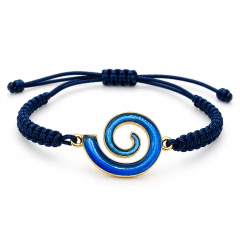 Blue Enamel Spiral Eternity Symbol Macrame Cord Charm Bracelet: 18K Gold Filled Sterling Silver