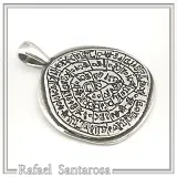 Ancient Greek Calendar Charm museum replica Oxidized Sterling Silver Phaistos Disc Pendant