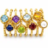 Natural Gemstone Multi Colour Ring: Sterling Silver 18K Gold-Filled Stacking Ring