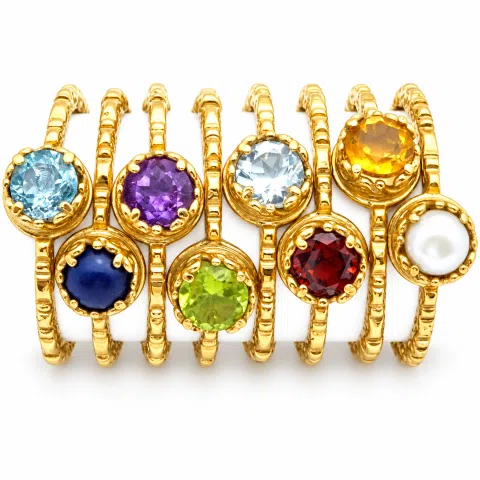 Natural Gemstone Multi Colour Ring: Sterling Silver 18K Gold-Filled Stacking Ring