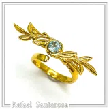 Olive Branch Adjustable Floral Ring: Natural Sky-Blue Topaz, 18K Gold Filled Sterling Silver Ring