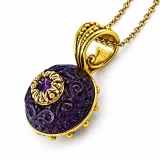 Art Deco Natural Amethyst Pendant: Oxidized and 18K Gold Filled Sterling Silver